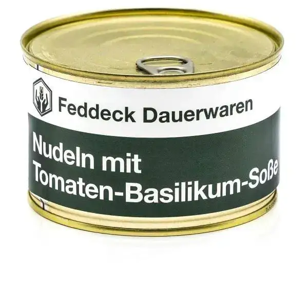 Ready-made meal: Canned pasta with tomato and basil sauce, vegan, 400g