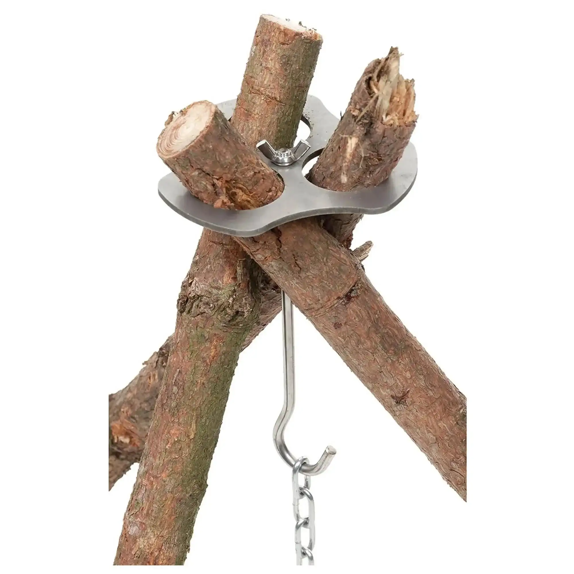 Outdoor tripod holder stainless steel with chain and hook