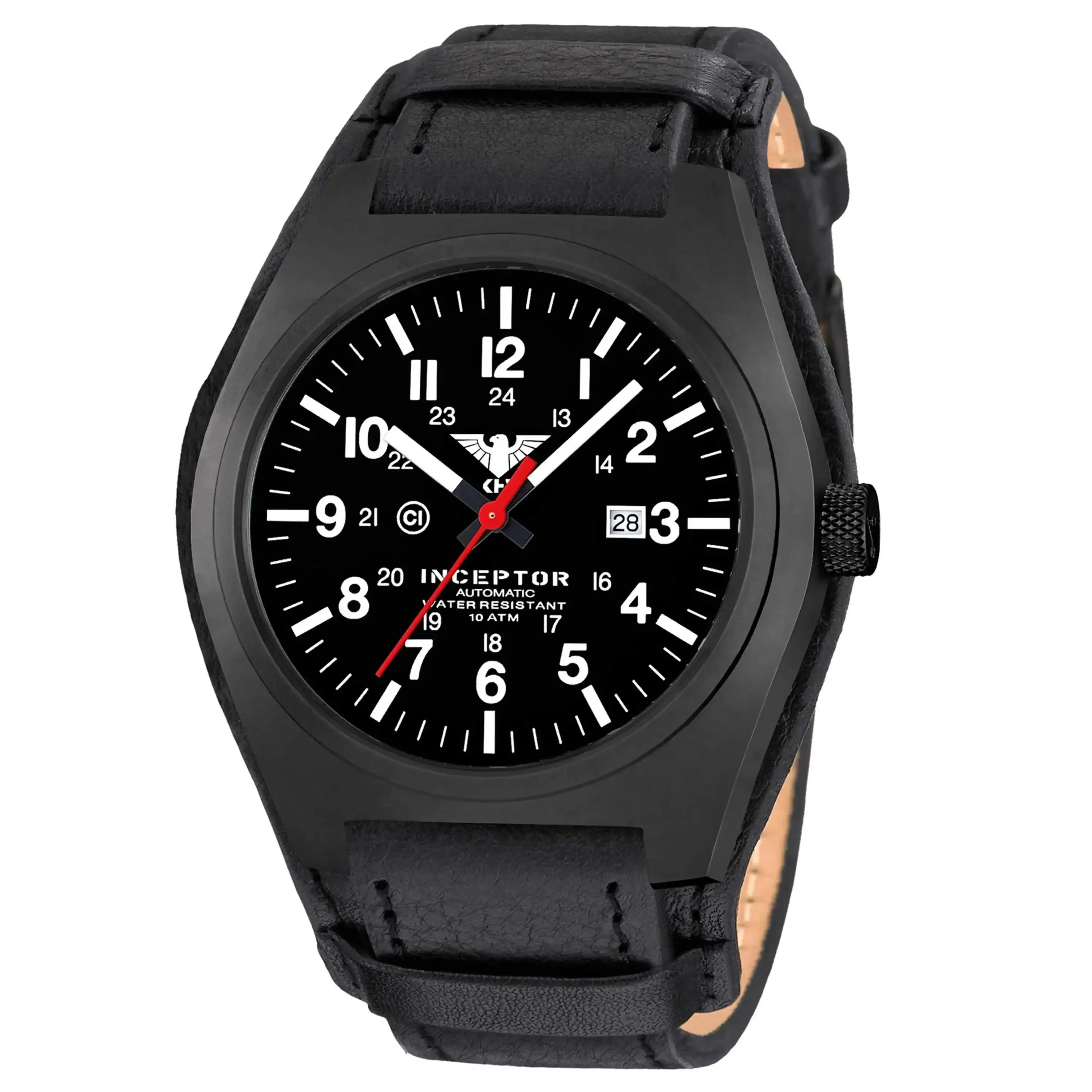 Wristwatch Inceptor Black Steel Automatic leather strap G-Pad