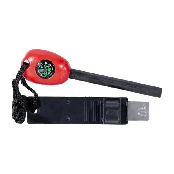 Fire starter with ferro rod and compass