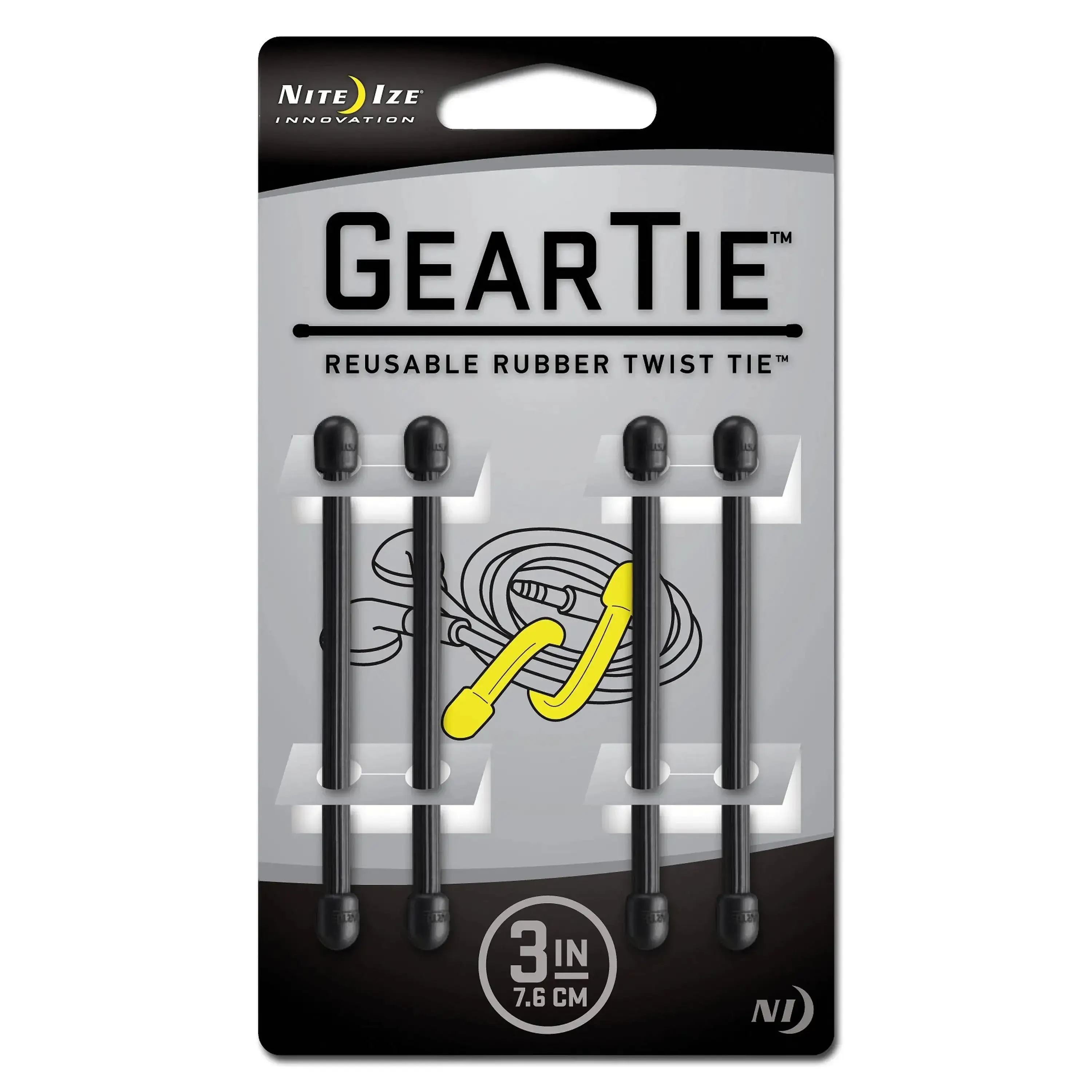 Gear Tie Original size 3 black pack of 4